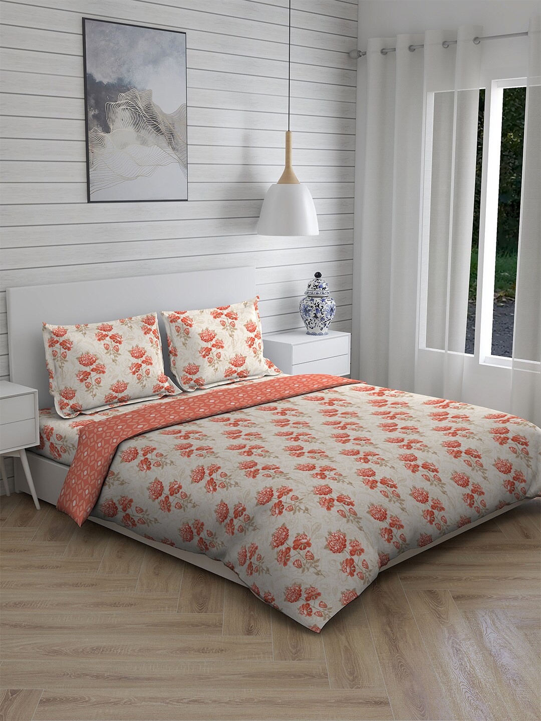 Layers White & Orange Printed Pure Cotton 146 TC Double King Bedding Set With Comforter
Layers White & Orange Printed Pure Cotton 146 TC Double King Bedding Set With Comforter