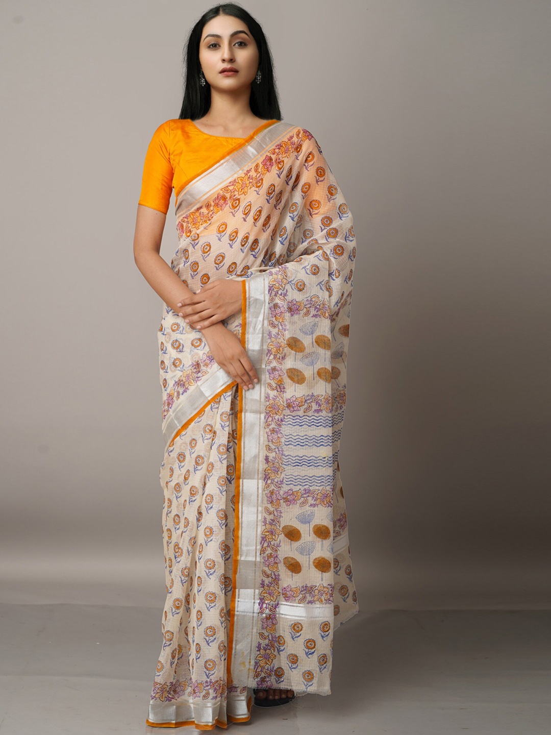 Unnati Silks Cream-Coloured & Mustard Ethnic Motifs Zari Pure Cotton Kota Saree
Unnati Silks Cream-Coloured & Mustard Ethnic Motifs Zari Pure Cotton Kota Saree