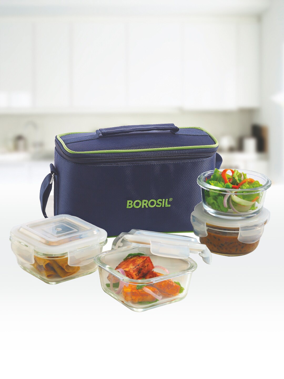 BOROSIL Klip-N-Store Universal Transparent Set Of 4 Glass Lunch Box with Bag 240 ml 320 ml
BOROSIL Klip-N-Store Universal Transparent Set Of 4 Glass Lunch Box with Bag 240 ml 320 ml