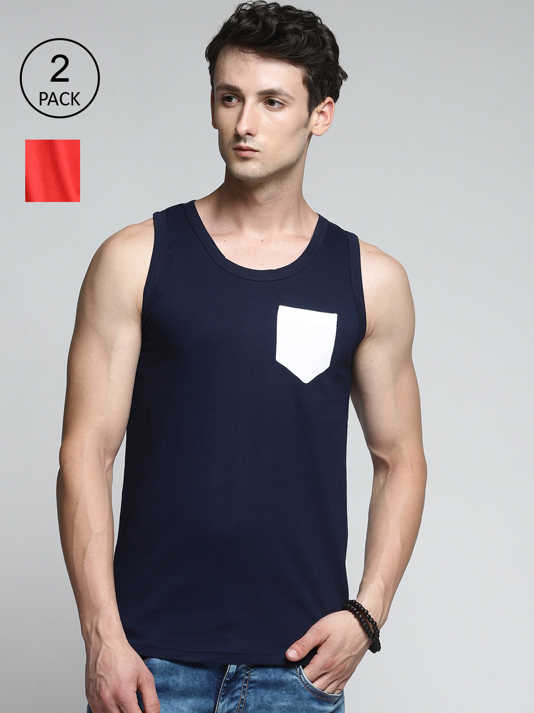 Trends Tower Men Pack Of 2 Solid Cotton Innerwear Tank Vests, Red 
Trends Tower Men Pack Of 2 Solid Cotton Innerwear Tank Vests, Red