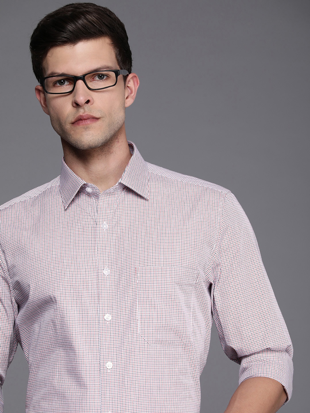 Louis Philippe Men White & Red Slim Fit Micro Checked Pure Cotton Formal Shirt
Louis Philippe Men White & Red Slim Fit Micro Checked Pure Cotton Formal Shirt