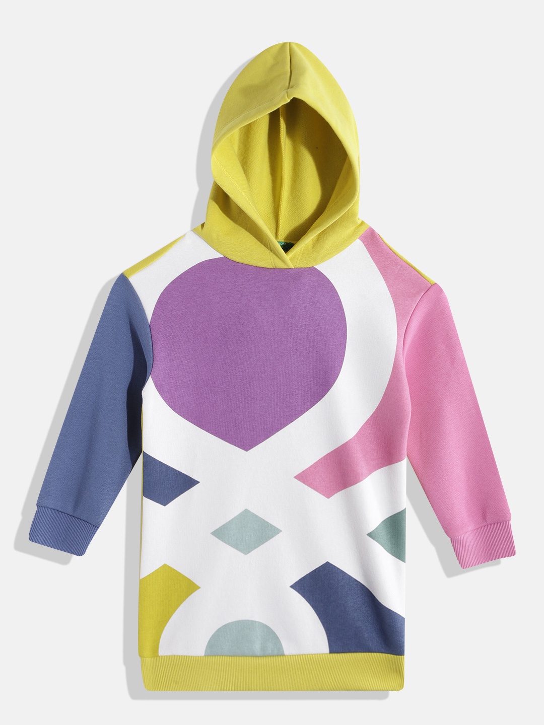 United Colors of Benetton Girls Geometric Printed Jumper Dress, White