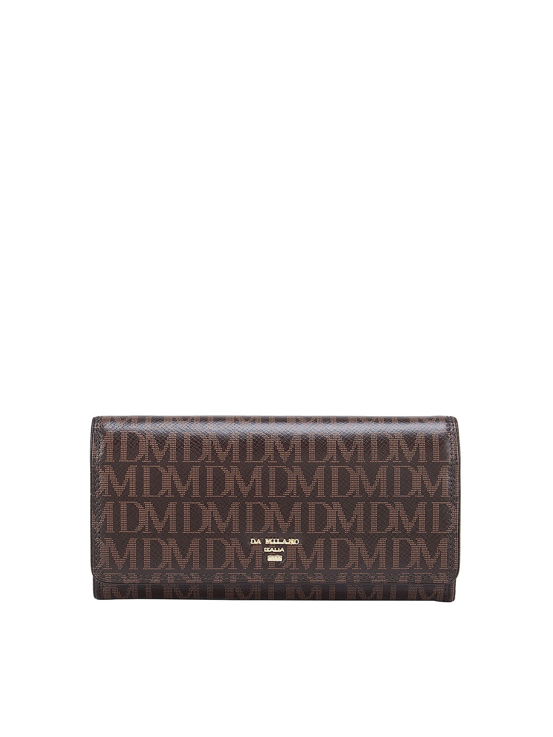 Da Milano Women Coffee Brown Typography Printed Leather Two Fold Wallet