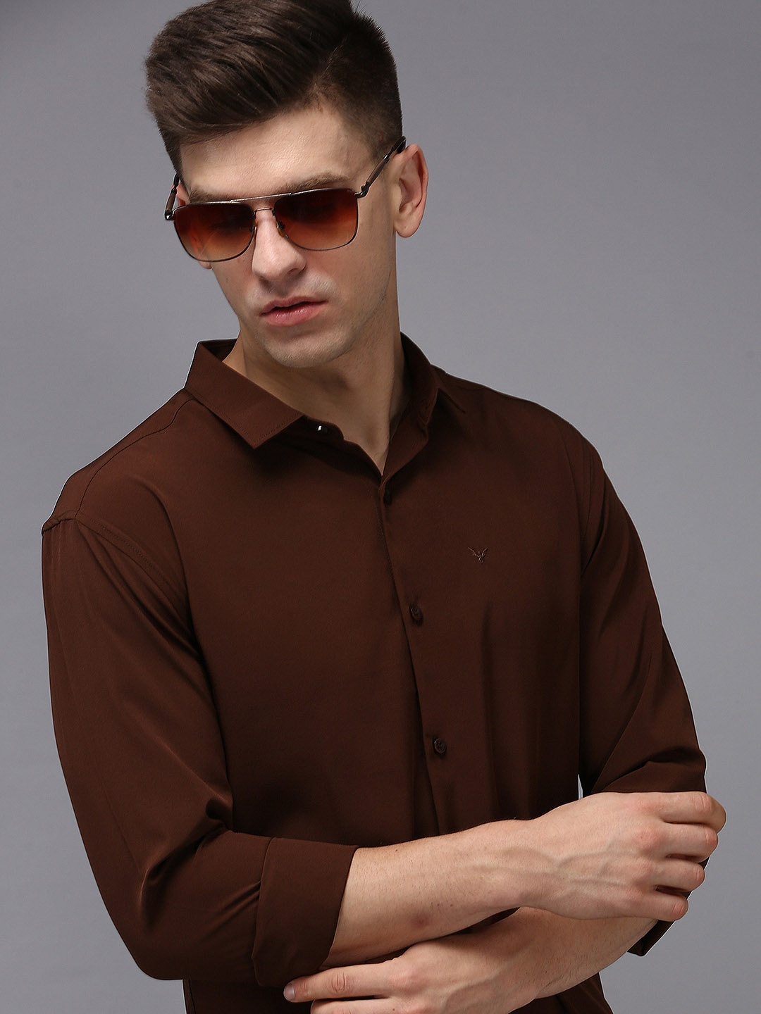 SHOWOFF Men Coffee Brown Classic Solid Casual Shirt