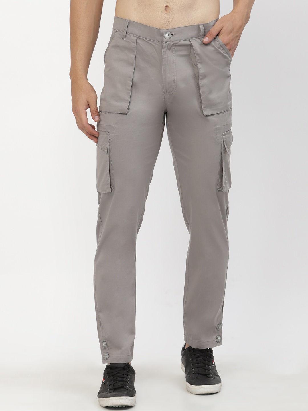 SAPPER Men Grey Cargos Cotton Trousers