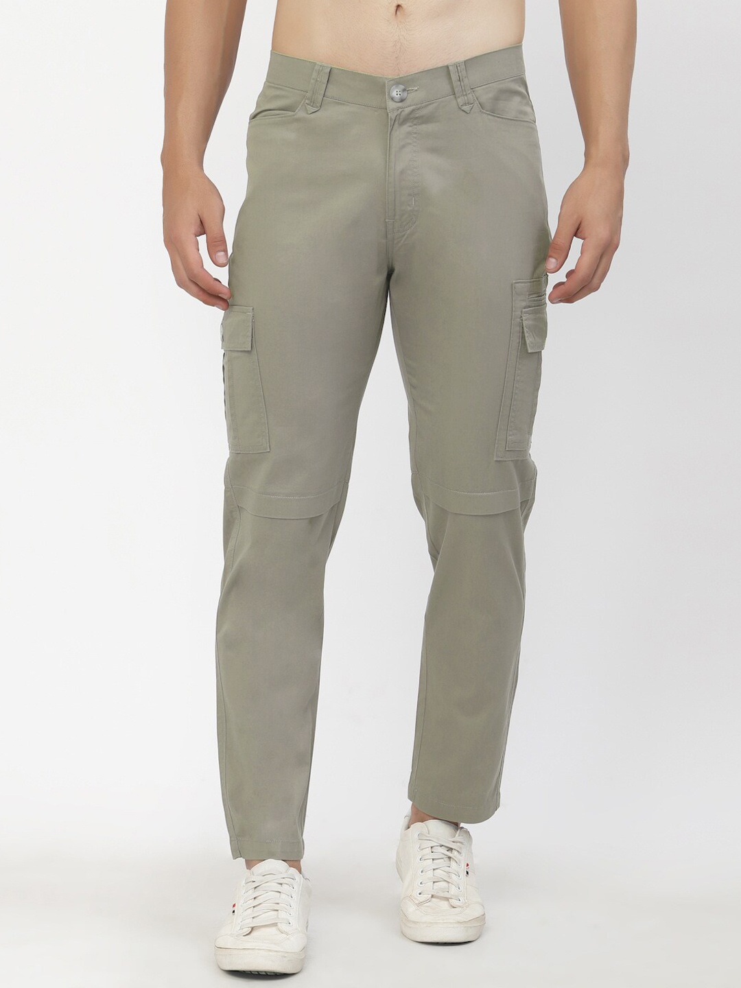 SAPPER Men Grey Cargos Cotton Trousers
