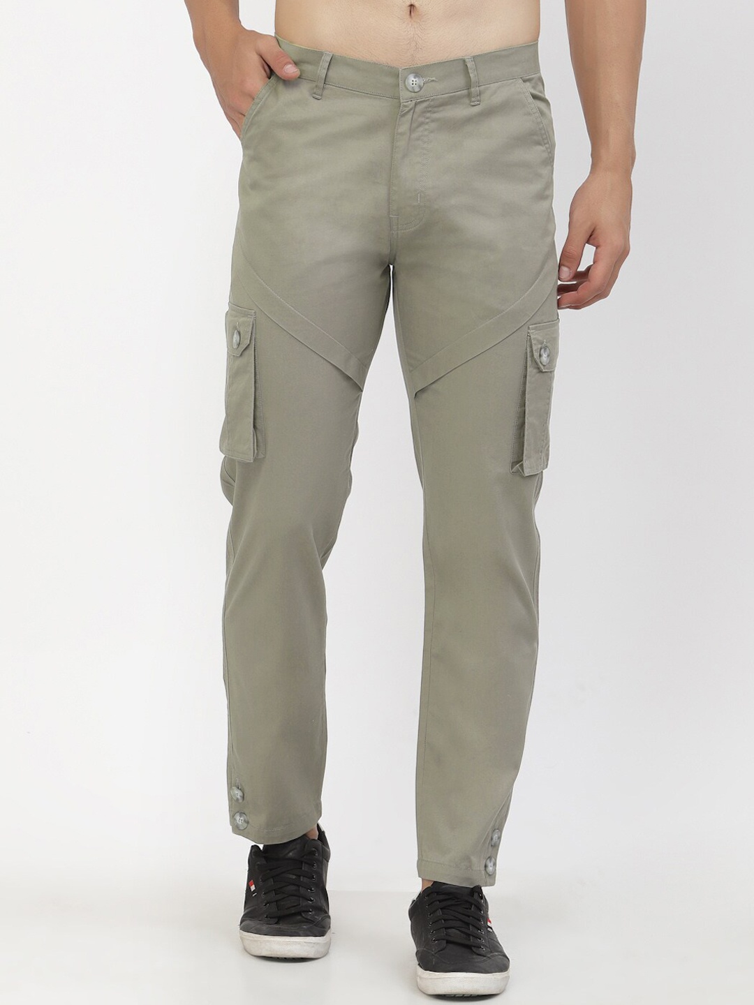 SAPPER Men Green Cargos Cotton Trousers