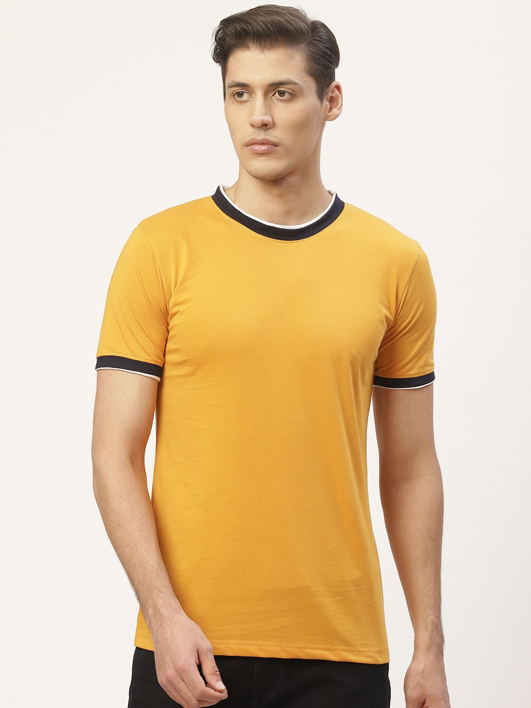 PAUSE SPORT Men Yellow Round Neck Cotton T-shirt