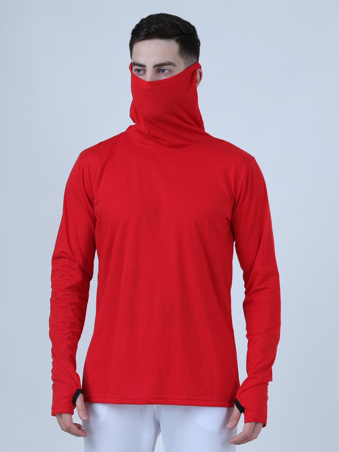 PAUSE SPORT Men Red Turtle Neck Cotton T-shirt