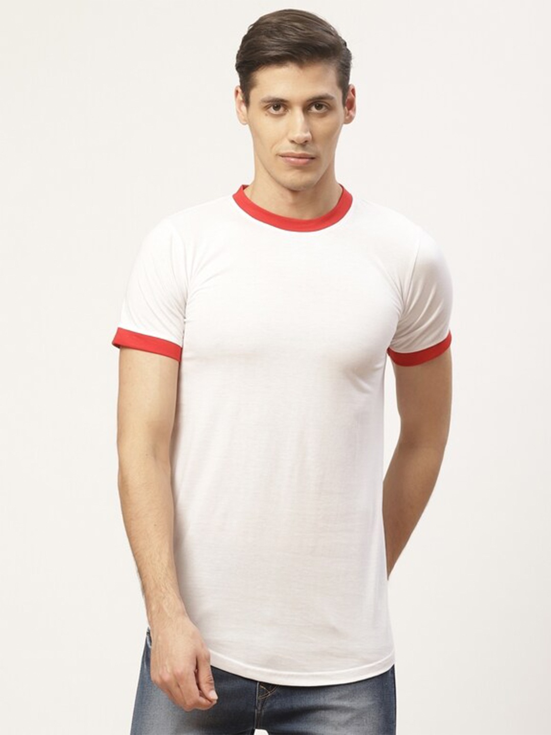 PAUSE SPORT Men White & Red Cotton T-shirt