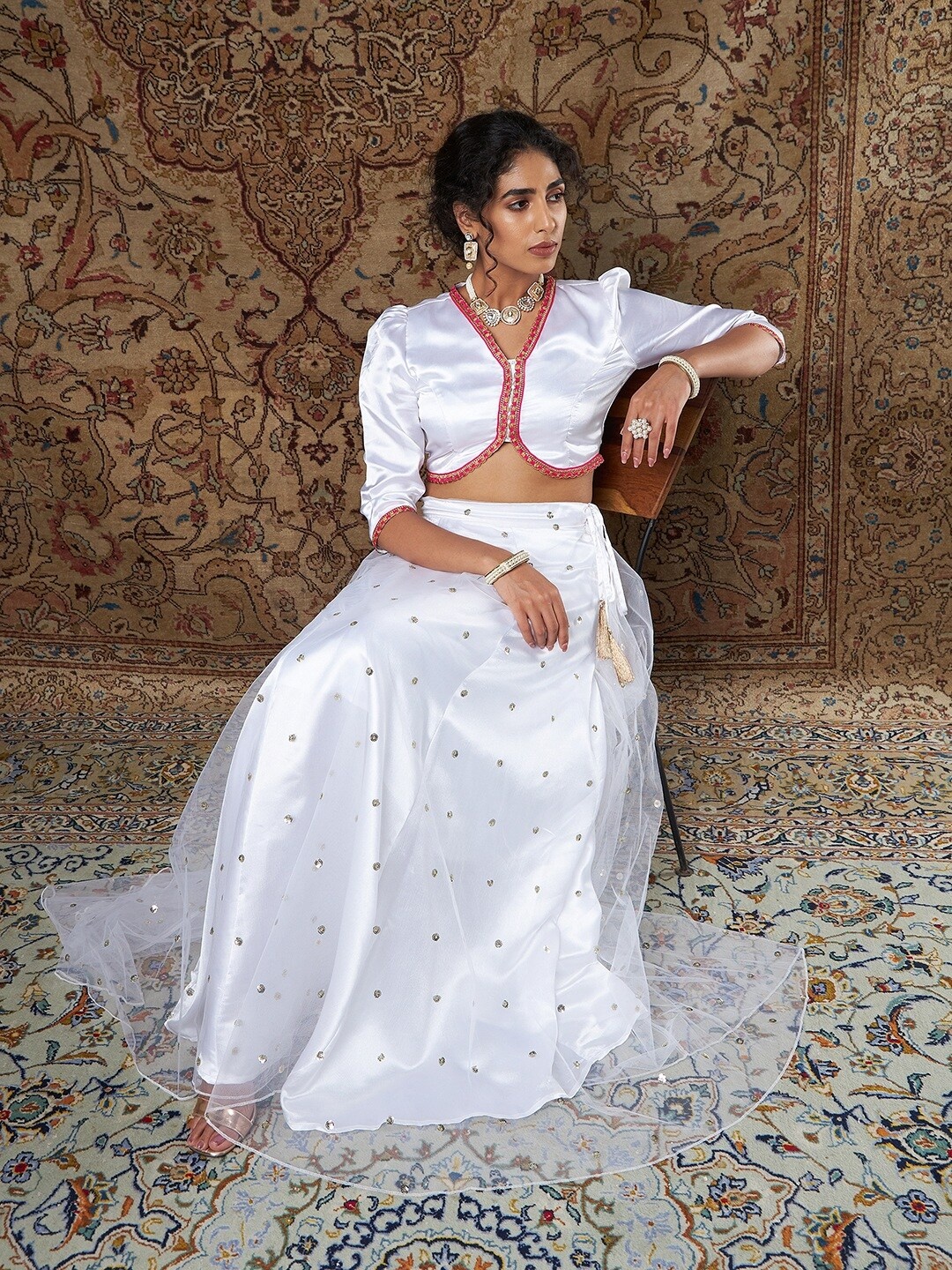 Shae by SASSAFRAS Women White & Silver Embroidered Sequinned Ready to Wear Lehenga Choli
Shae by SASSAFRAS Women White & Silver Embroidered Sequinned Ready to Wear Lehenga Choli