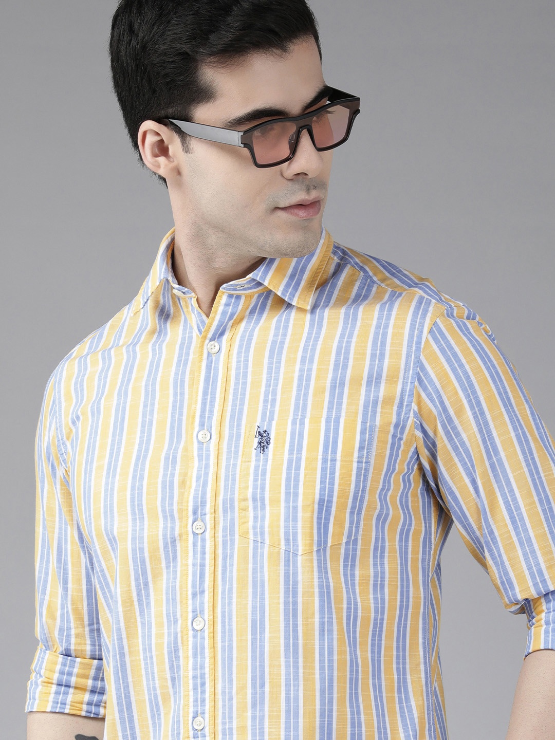 U S Polo Assn Men Mustard And Blue Tailored Fit Multi Striped Pure Cotton Casual Shirt
U S Polo Assn Men Mustard And Blue Tailored Fit Multi Striped Pure Cotton Casual Shirt