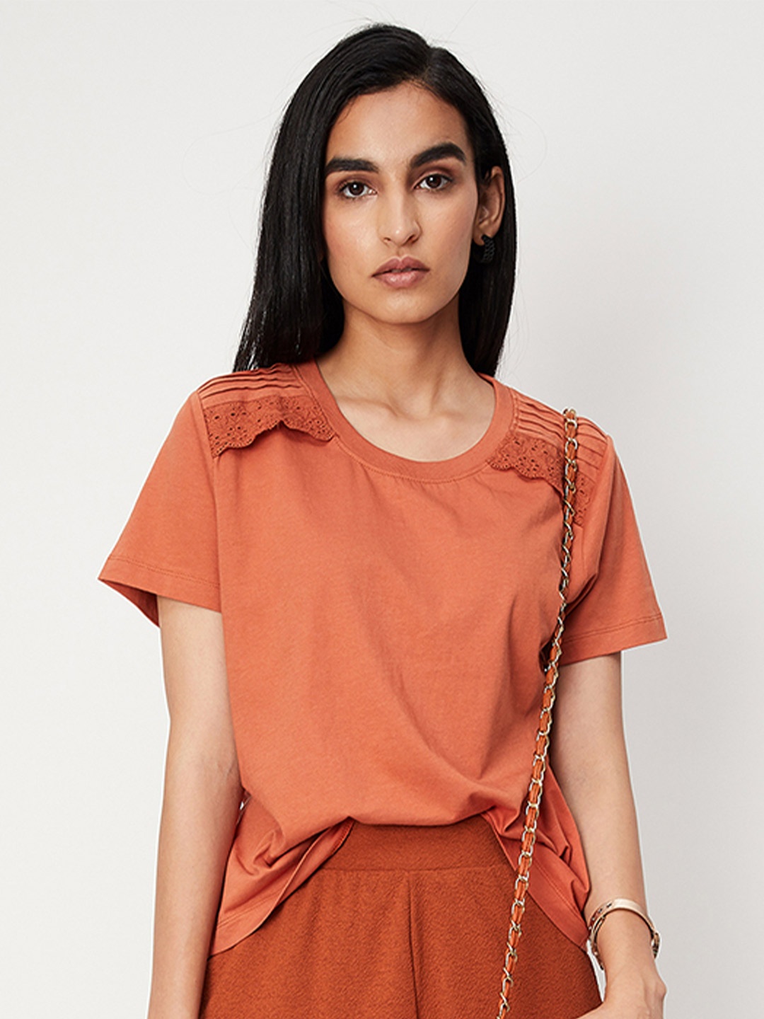 max Woman Coral Self Design Top