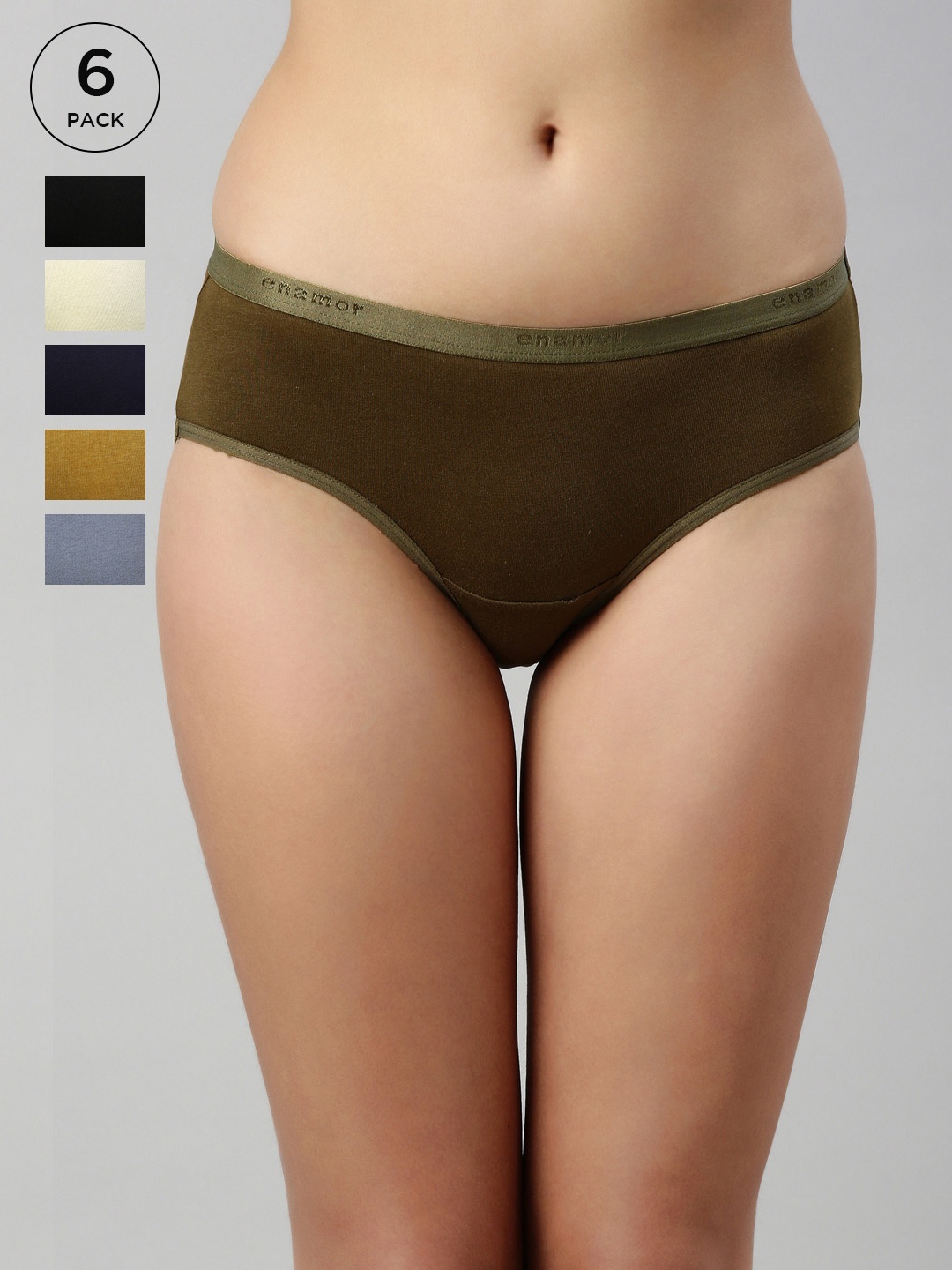 Enamor Women Pack Of 6 Full Coverage Mid Waist Anti-Microbial Cotton Hipster Briefs CR02, Brown
Enamor Women Pack Of 6 Full Coverage Mid Waist Anti-Microbial Cotton Hipster Briefs CR02, Brown