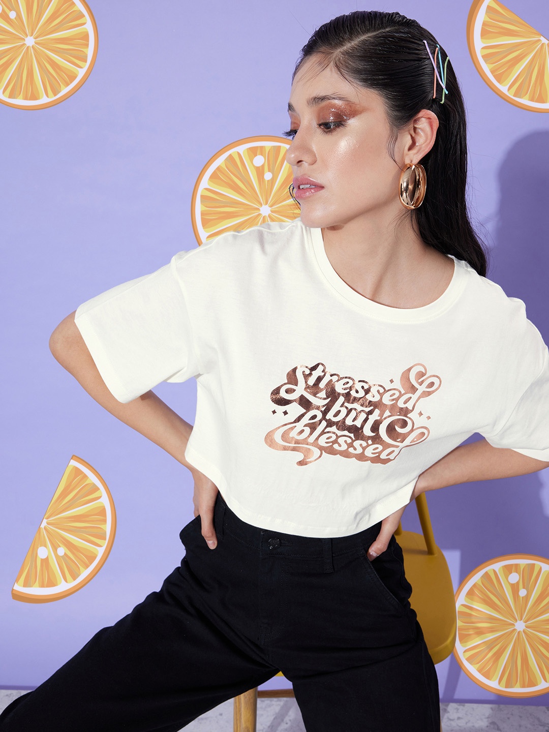 DressBerry Women Typography Print Drop-Shoulder Sleeves Cotton Crop Boxy T-shirt, Off white
DressBerry Women Typography Print Drop-Shoulder Sleeves Cotton Crop Boxy T-shirt, Off white