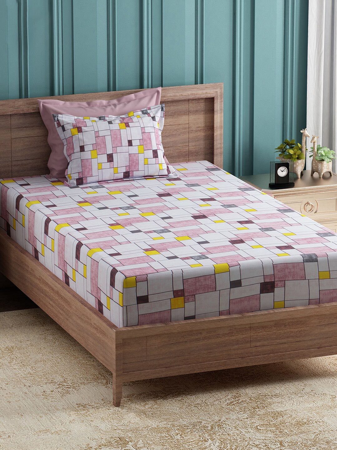 Story@home White & Pink Geometric 144 TC Cotton 2 Single Bedsheet with 2 Pillow Cover
Story@home White & Pink Geometric 144 TC Cotton 2 Single Bedsheet with 2 Pillow Cover