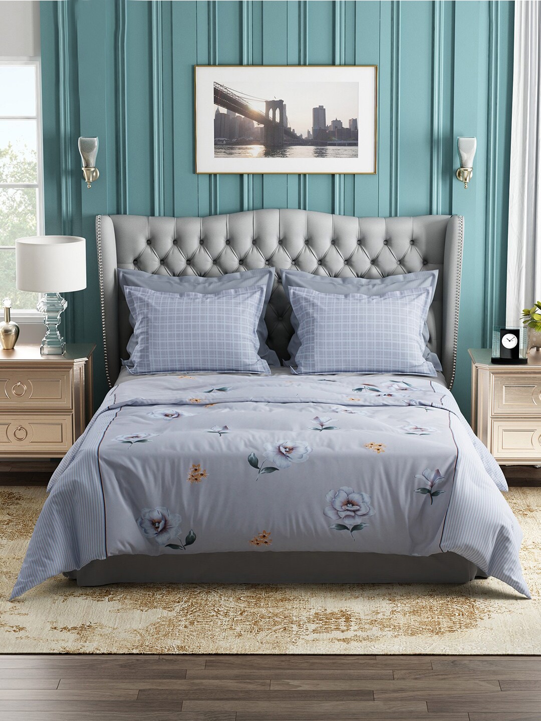Story@home Grey & Cream-Coloured Floral 144 TC Cotton Queen Bedsheet with 2 Pillow Covers
Story@home Grey & Cream-Coloured Floral 144 TC Cotton Queen Bedsheet with 2 Pillow Covers