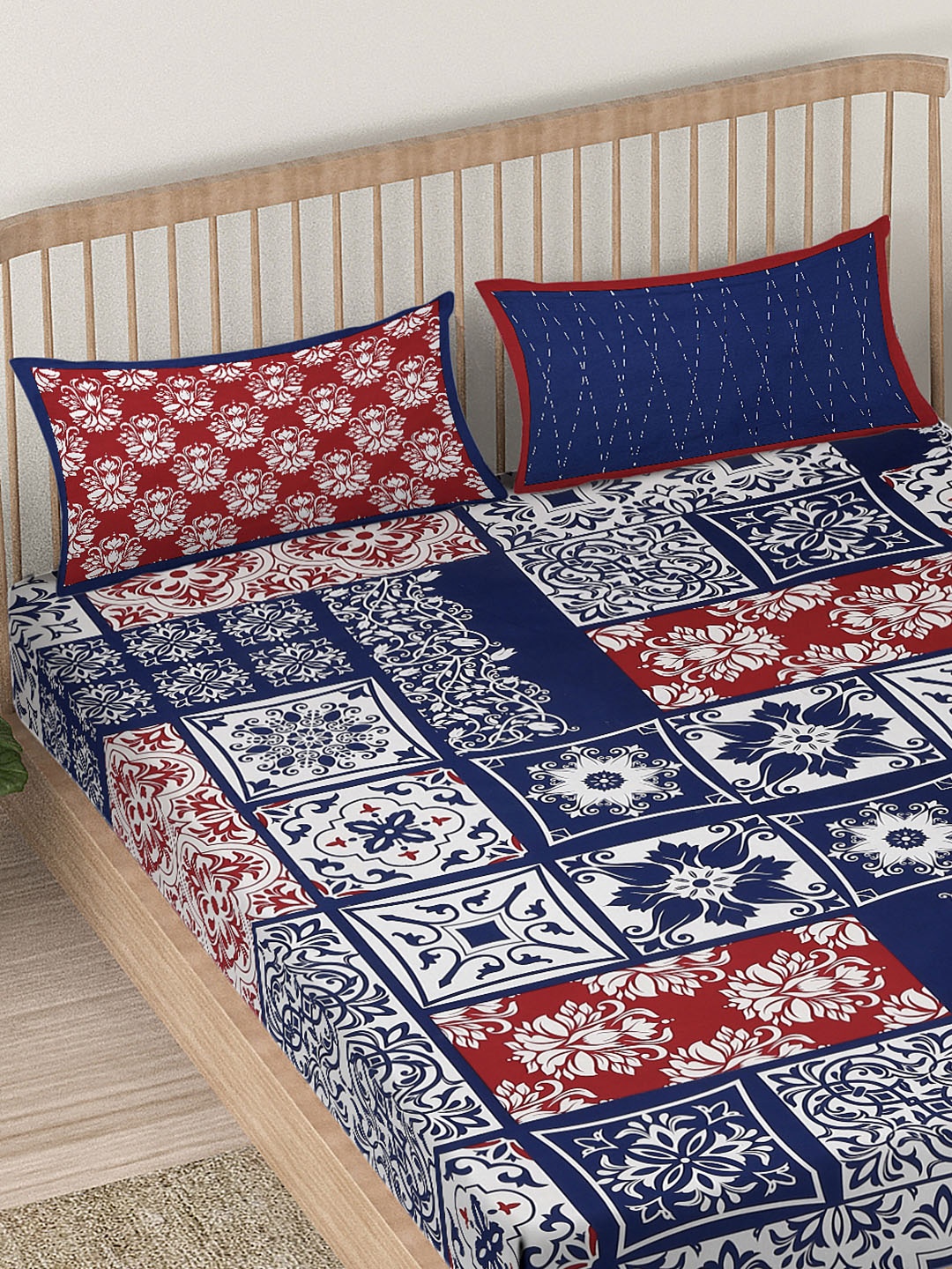 EK BY EKTA KAPOOR Navy Blue & White Ethnic Motifs 120 TC King Bedsheet with 2 Pillow Covers
EK BY EKTA KAPOOR Navy Blue & White Ethnic Motifs 120 TC King Bedsheet with 2 Pillow Covers