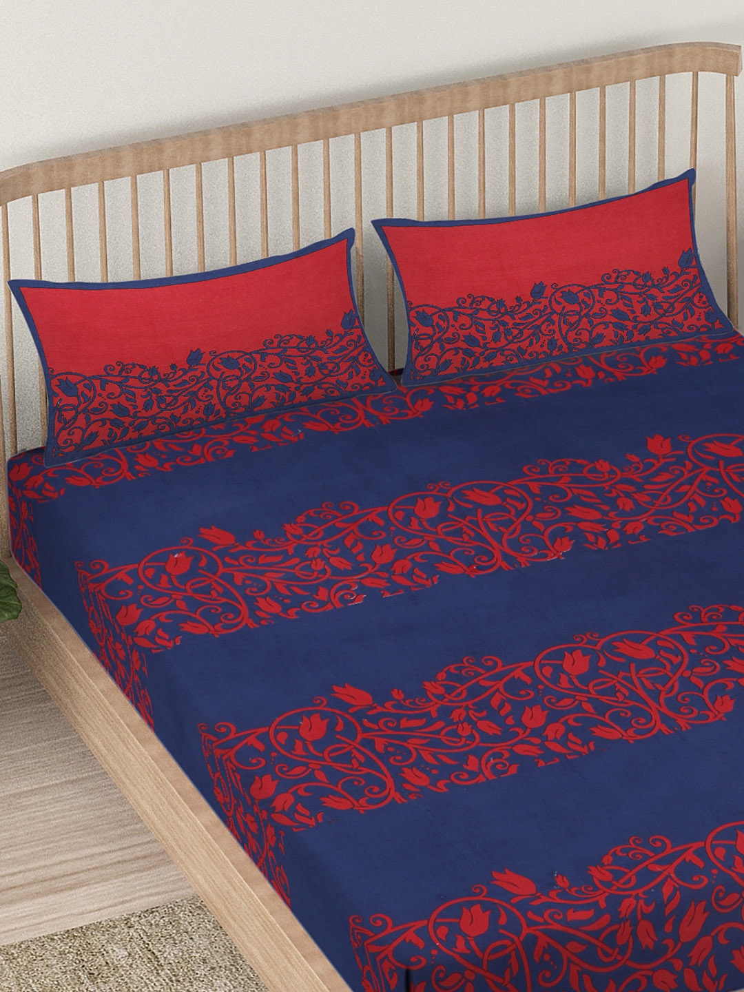 EK BY EKTA KAPOOR Navy Blue & Red Pure Cotton 120 TC King Bedsheet With 2 Pillow Covers
EK BY EKTA KAPOOR Navy Blue & Red Pure Cotton 120 TC King Bedsheet With 2 Pillow Covers