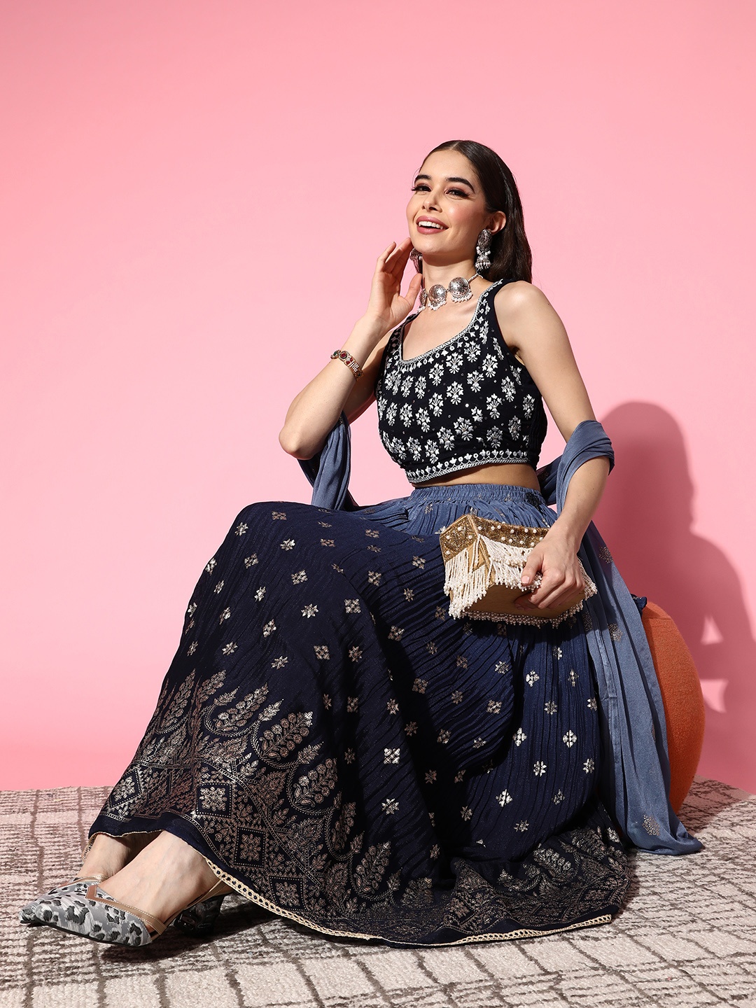 Prakrti Navy Blue & Embroidered Thread Work Ready to Wear Lehenga & Blouse With Dupatta
Prakrti Navy Blue & Embroidered Thread Work Ready to Wear Lehenga & Blouse With Dupatta