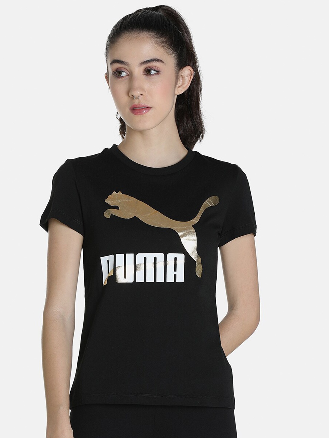 Puma Women Black Classics Logo Outdoor Tee (S)