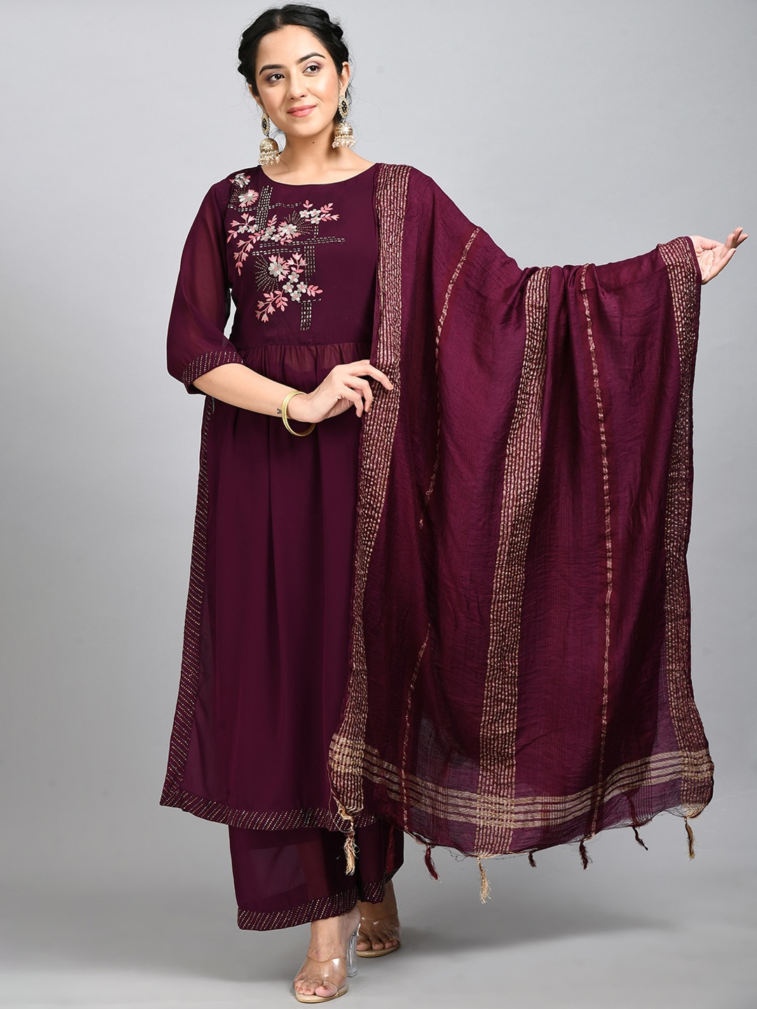 DesiNoor.com Women Purple Beads and Stones Embroidered Kurta with Palazzo & Dupatta Set
DesiNoor.com Women Purple Beads and Stones Embroidered Kurta with Palazzo & Dupatta Set