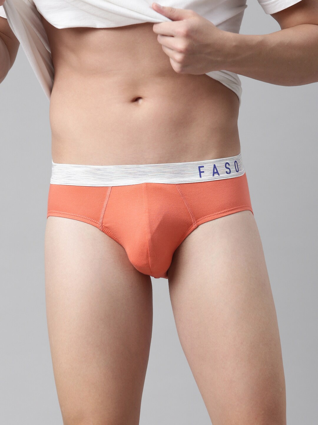 FASO Men Coral Solid Cotton Basic Briefs