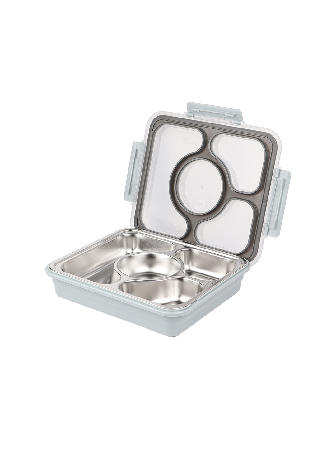 Femora Silver-Toned & Blue Solid Stainless Steel Lunch Box With 4 Compartment Containers
Femora Silver-Toned & Blue Solid Stainless Steel Lunch Box With 4 Compartment Containers