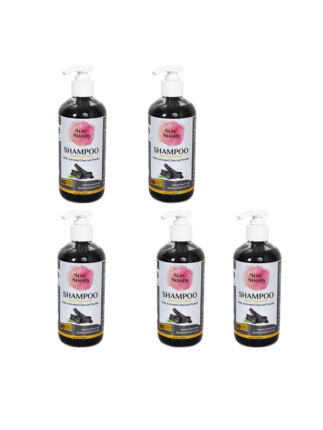 Stay Soapy Set Of 5 Activated Charcoal Powder Anti Pollution Shampoo 300ml each, Black
Stay Soapy Set Of 5 Activated Charcoal Powder Anti Pollution Shampoo 300ml each, Black