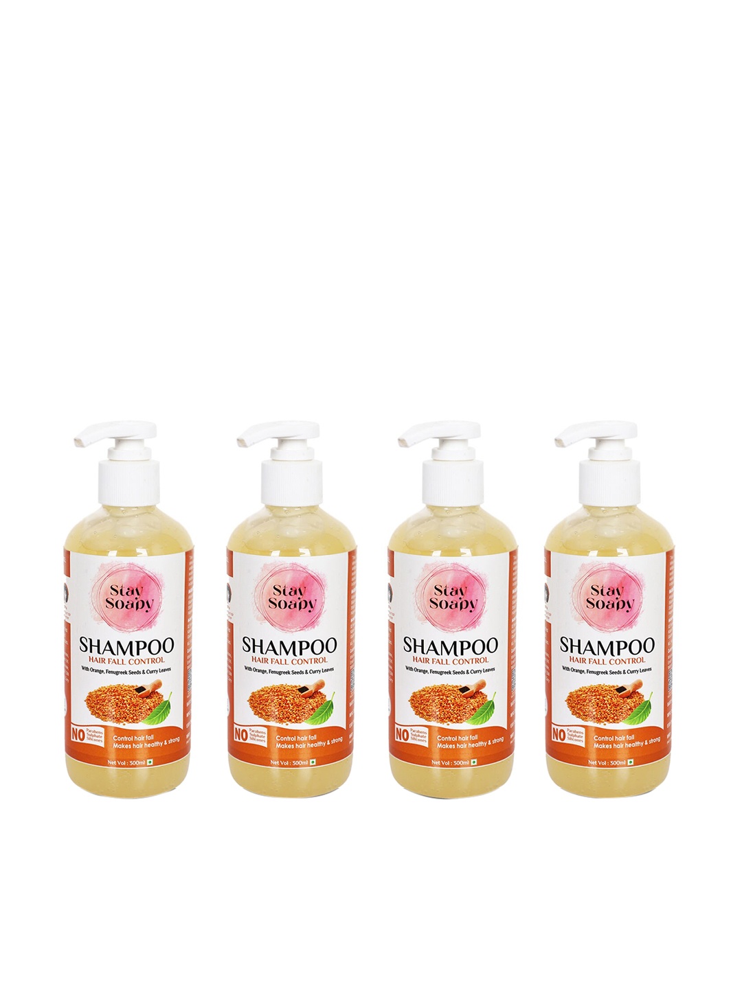 Stay Soapy Set Of 4 Orange Fenugreek Seeds Curry Leaves Hair Fall Control Shampoo 1200ml, Brown
Stay Soapy Set Of 4 Orange Fenugreek Seeds Curry Leaves Hair Fall Control Shampoo 1200ml, Brown