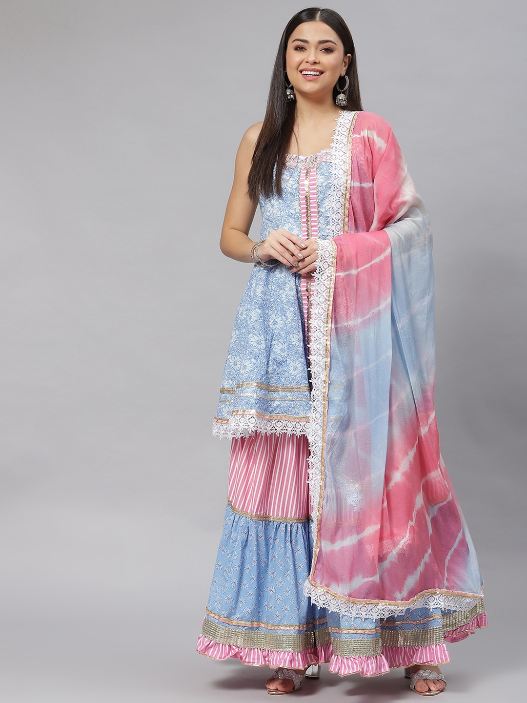 mokshi Women Blue Ethnic Motifs Printed Gotta Patti Kurta with Sharara & With Dupatta
mokshi Women Blue Ethnic Motifs Printed Gotta Patti Kurta with Sharara & With Dupatta