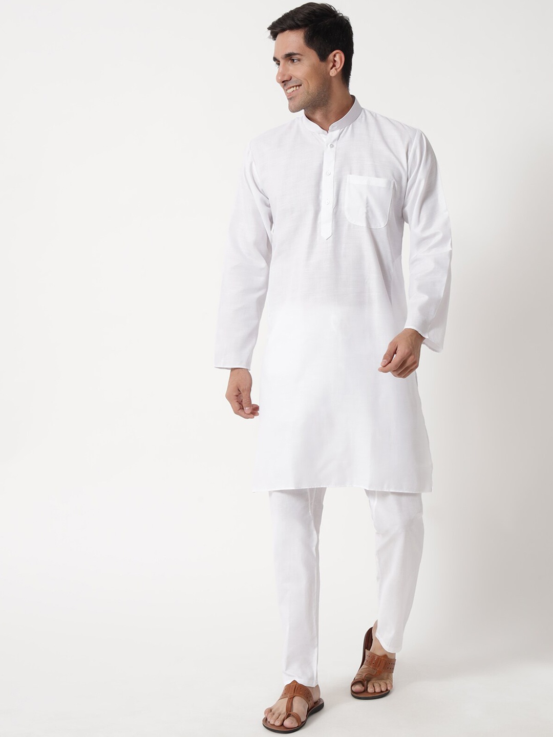 MAXENCE Men White Pure Cotton Kurta with Pyjamas