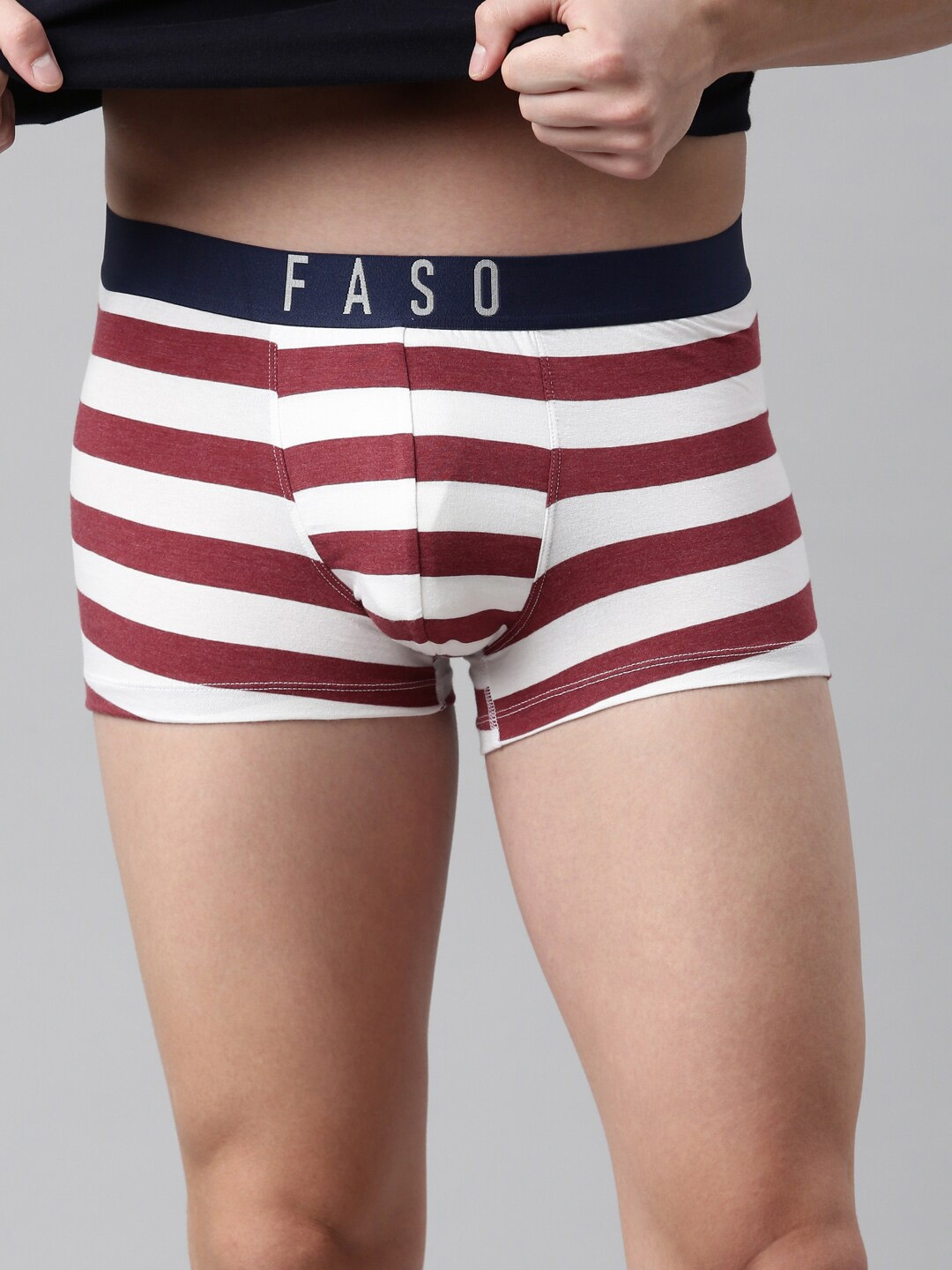 FASO Men Red & White Striped Trunk