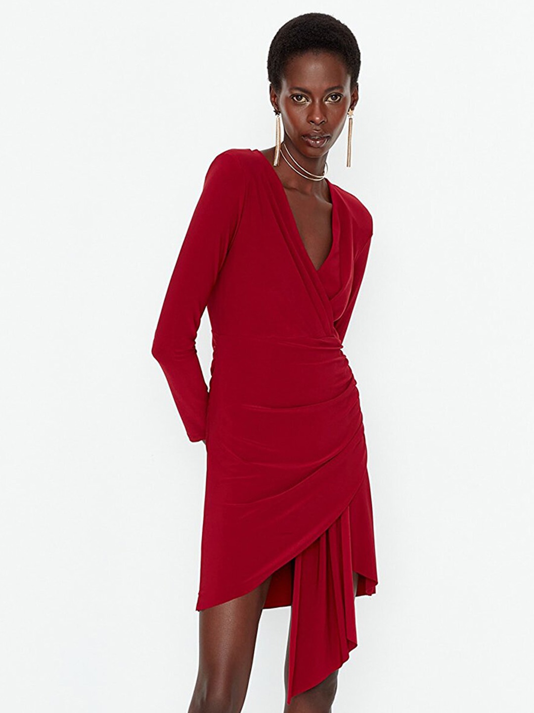 Trendyol Women Rust Solid Wrap Dress