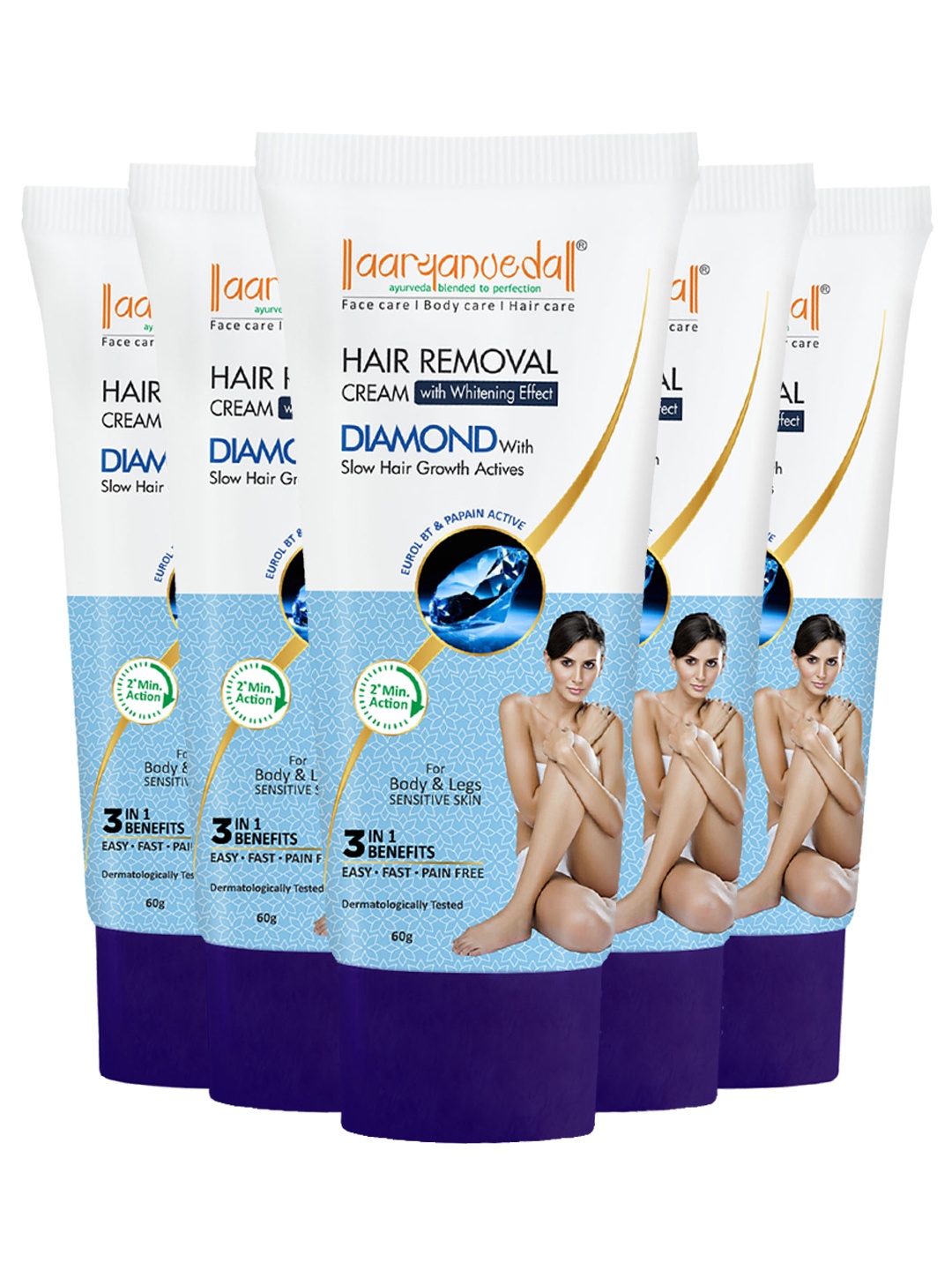 Aryanveda Set of 5 Diamond Hair Removal Cream with Papain for Sensitive Skin - 40 g Each, Blue
Aryanveda Set of 5 Diamond Hair Removal Cream with Papain for Sensitive Skin - 40 g Each, Blue