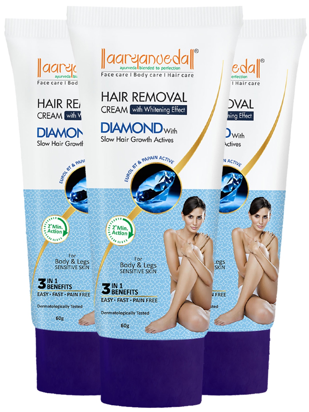 Aryanveda Set Of 3 Diamond Body & Legs Hair Removal Cream For Sensitive Skin- 40g Each, Navy blue
Aryanveda Set Of 3 Diamond Body & Legs Hair Removal Cream For Sensitive Skin- 40g Each, Navy blue