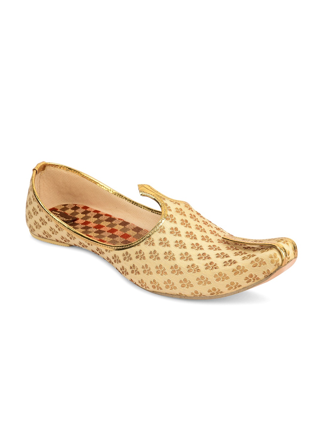 DESI COLOUR Men Gold-Toned Printed Synthetic Mojaris