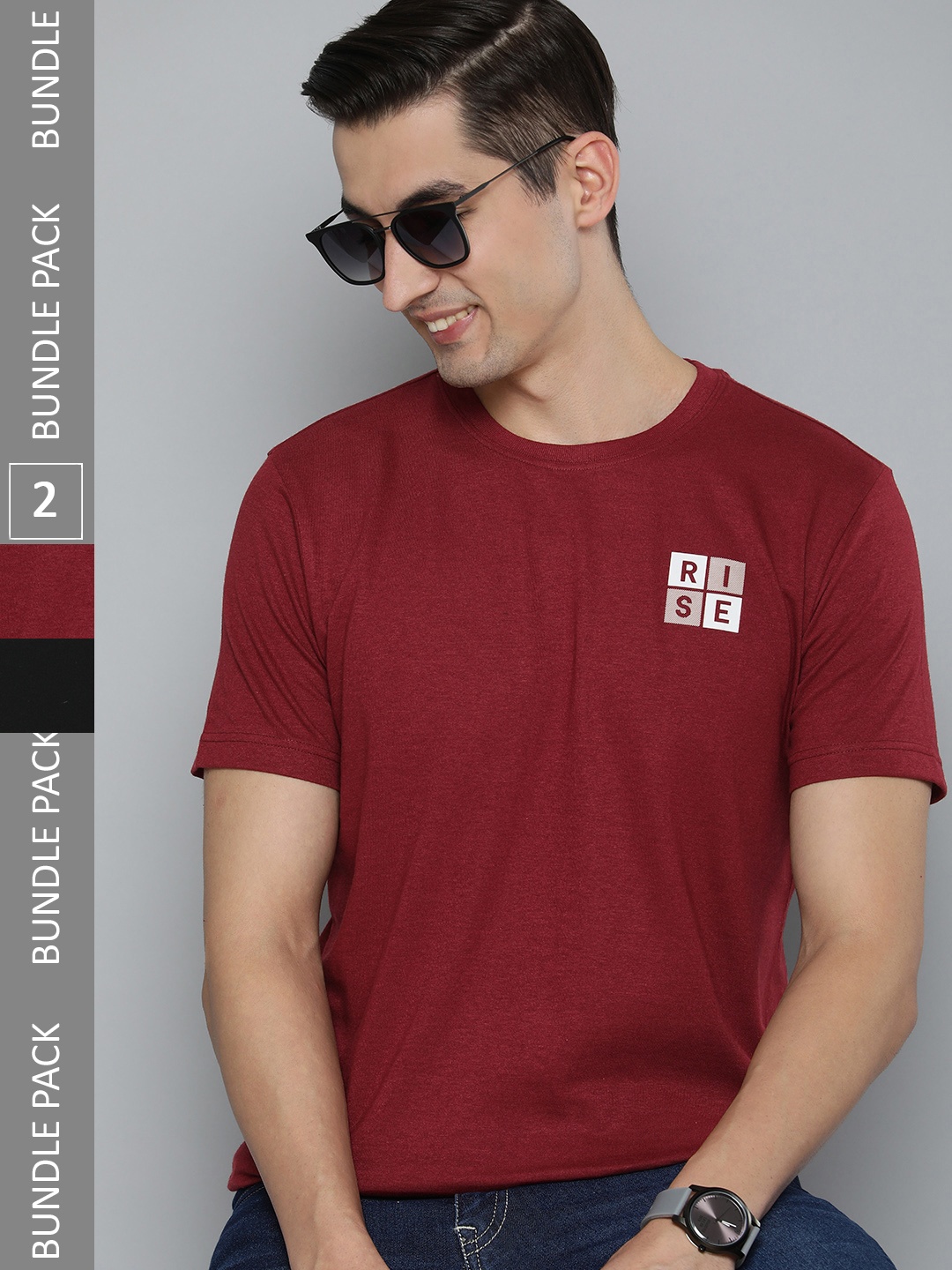 HERE&NOW Men Pack Of 2 Maroon & Black Solid Pure Cotton T-shirt With Typography Detail
HERE&NOW Men Pack Of 2 Maroon & Black Solid Pure Cotton T-shirt With Typography Detail