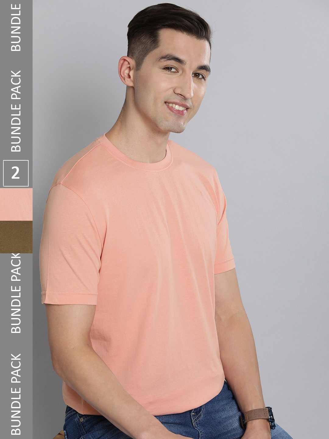 HERE&NOW Men Peach Pink & Olive Green Pack Of 2 Solid Round Neck Pure Cotton T-shirts
HERE&NOW Men Peach Pink & Olive Green Pack Of 2 Solid Round Neck Pure Cotton T-shirts