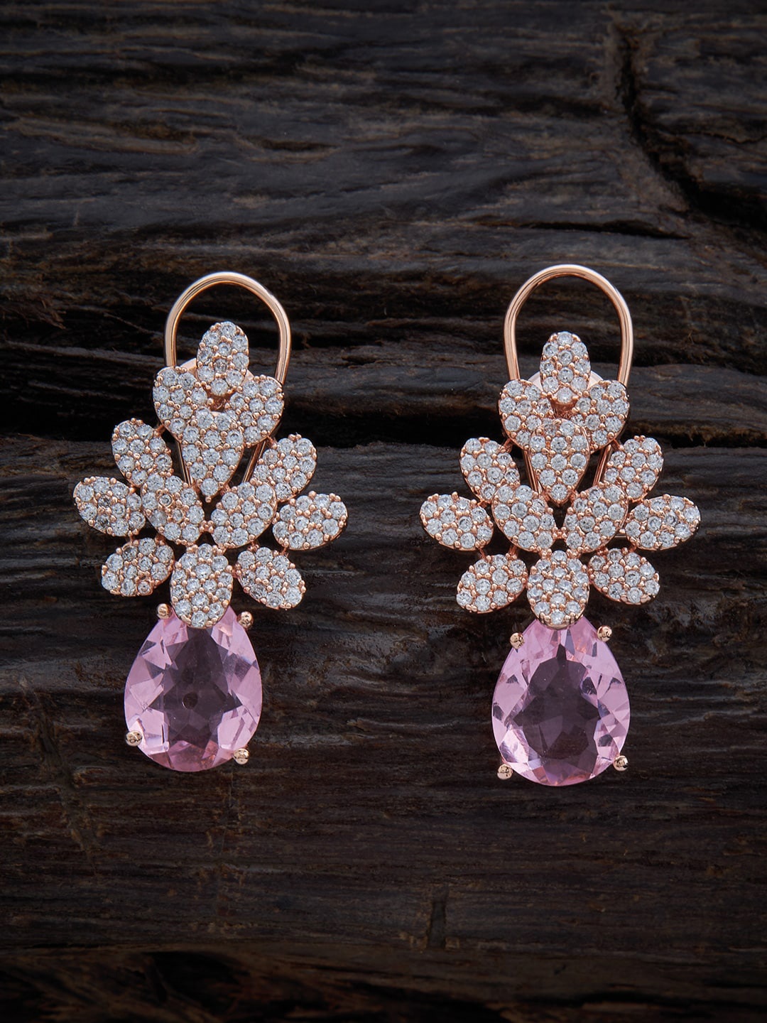 Kushal's Fashion Jewellery Rose Gold Plated Pink Floral Drop Earrings