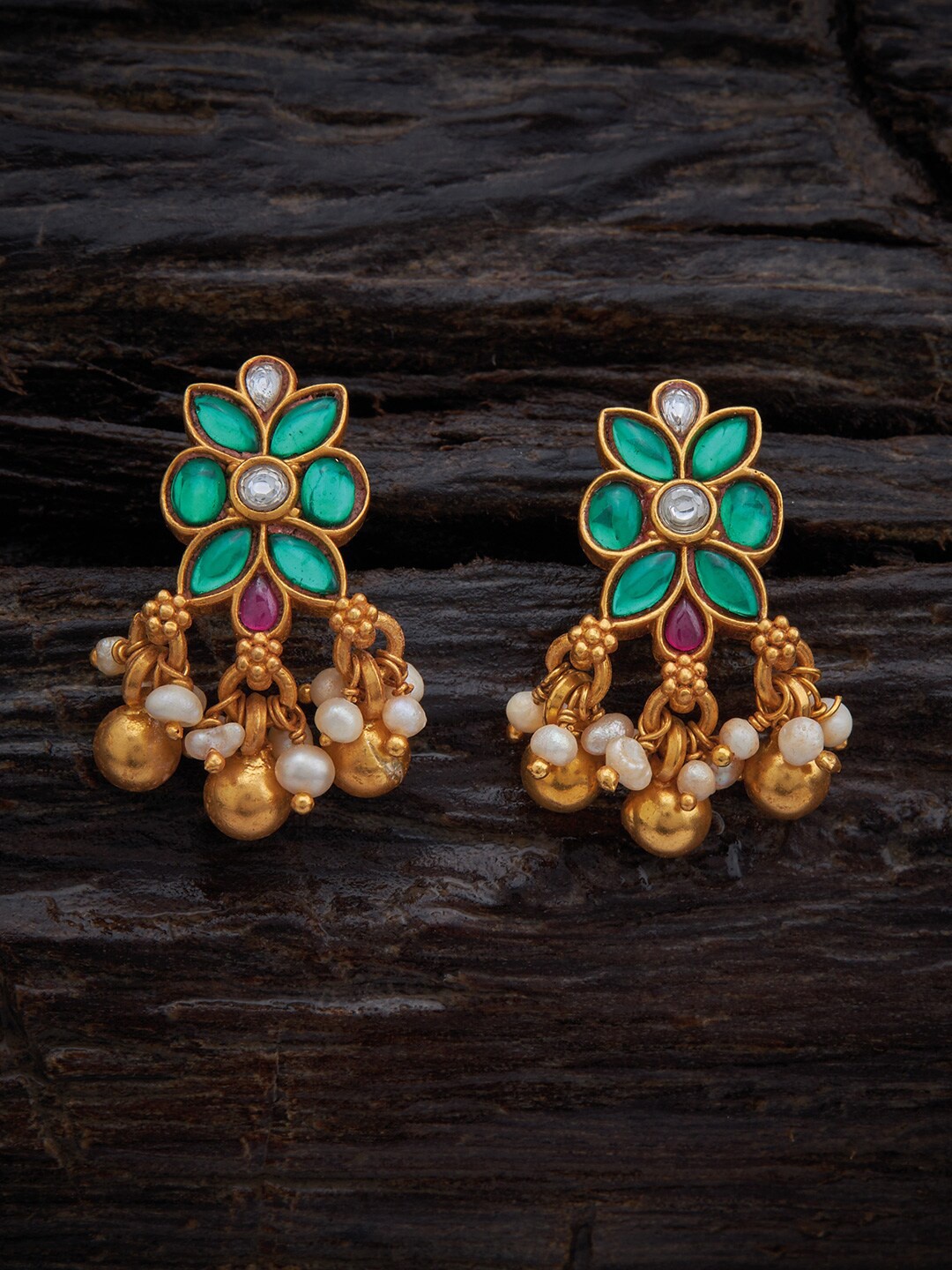Kushal's Fashion Jewellery Green Floral Studs Earrings
