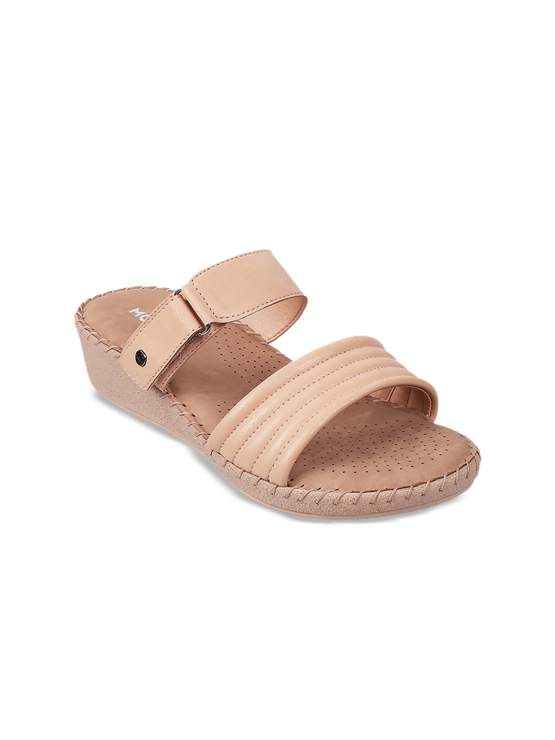 Mochi Women Beige Solid Open Toe Flats