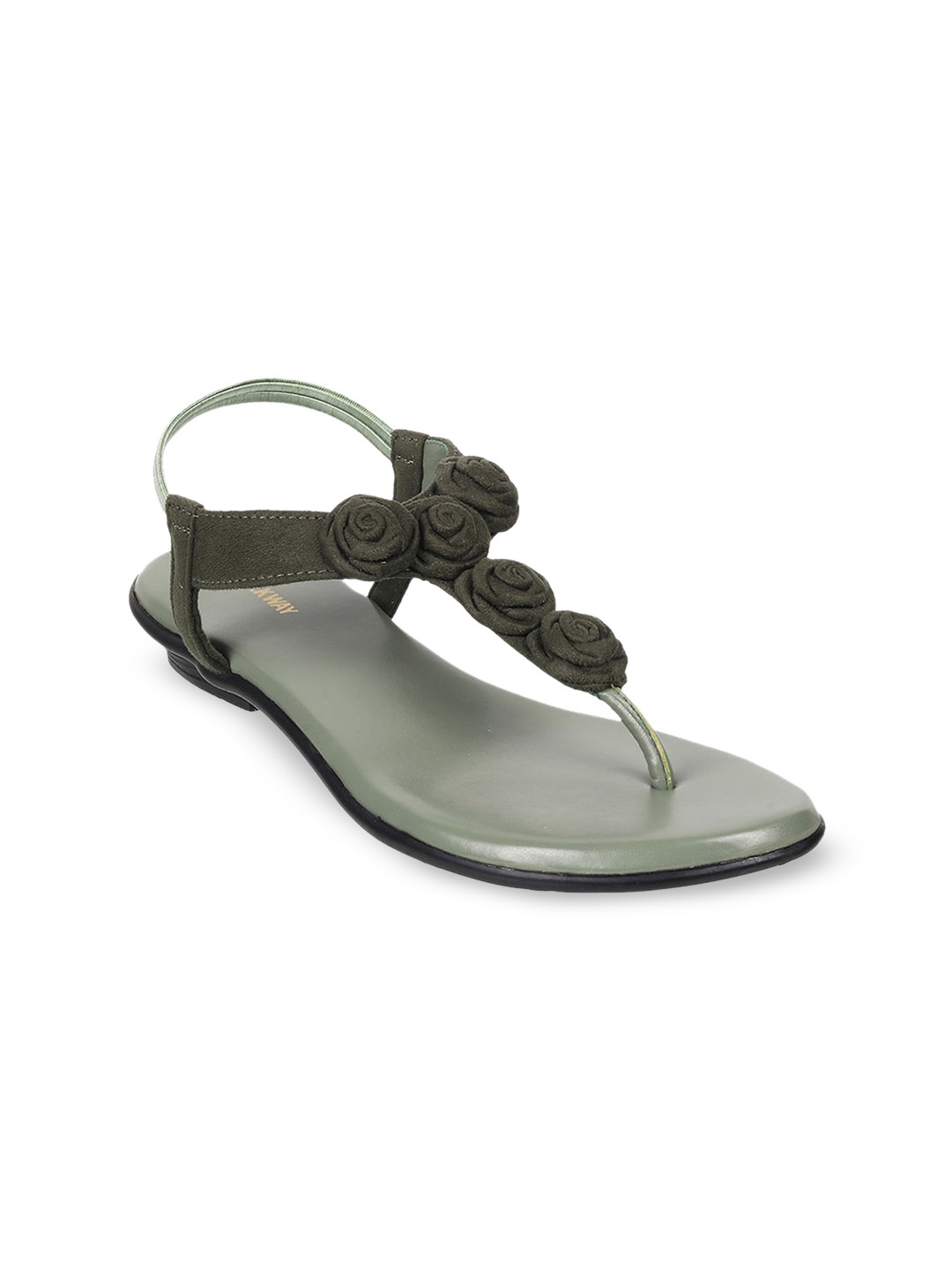 WALKWAY by Metro Women Green Embellished T-Strap Flats