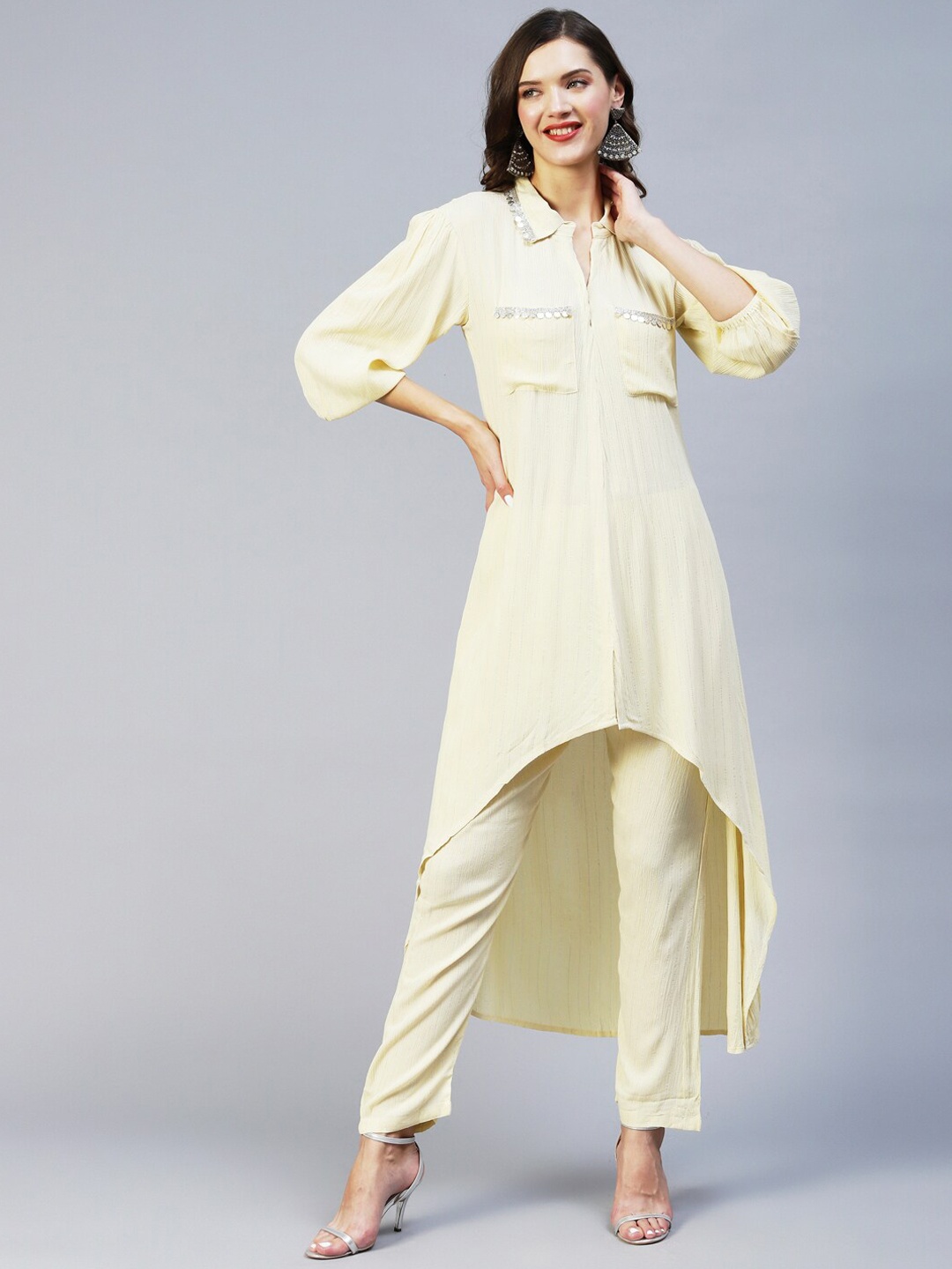 FASHOR Women Yellow Solid Co-Ords