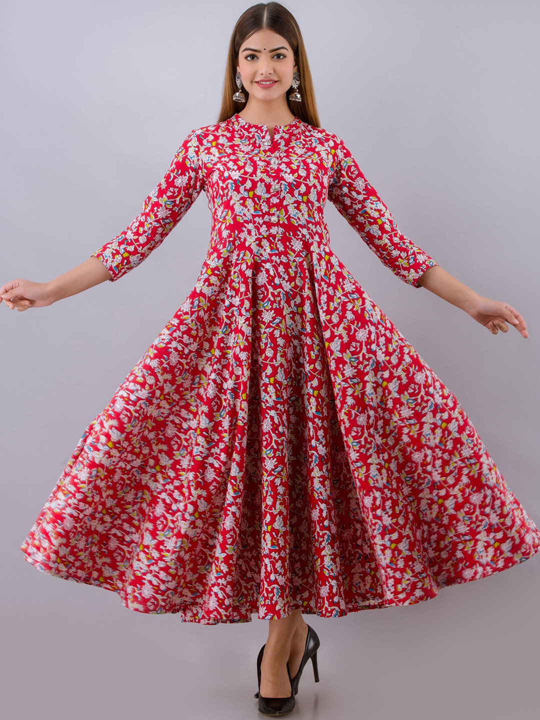 Women Touch Mandarin Collar Floral Printed Anarkali Pure Cotton Kurta, Red
Women Touch Mandarin Collar Floral Printed Anarkali Pure Cotton Kurta, Red