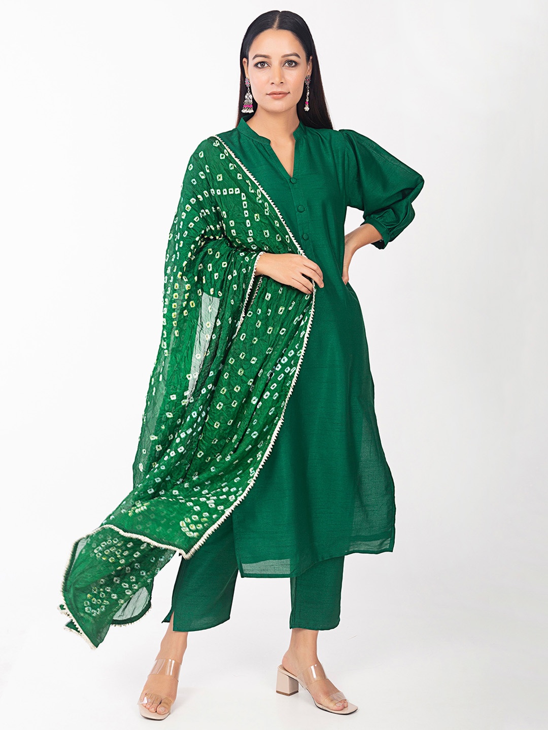 EMPRESS PITARA Women Green Kurta with Trousers & With Dupatta