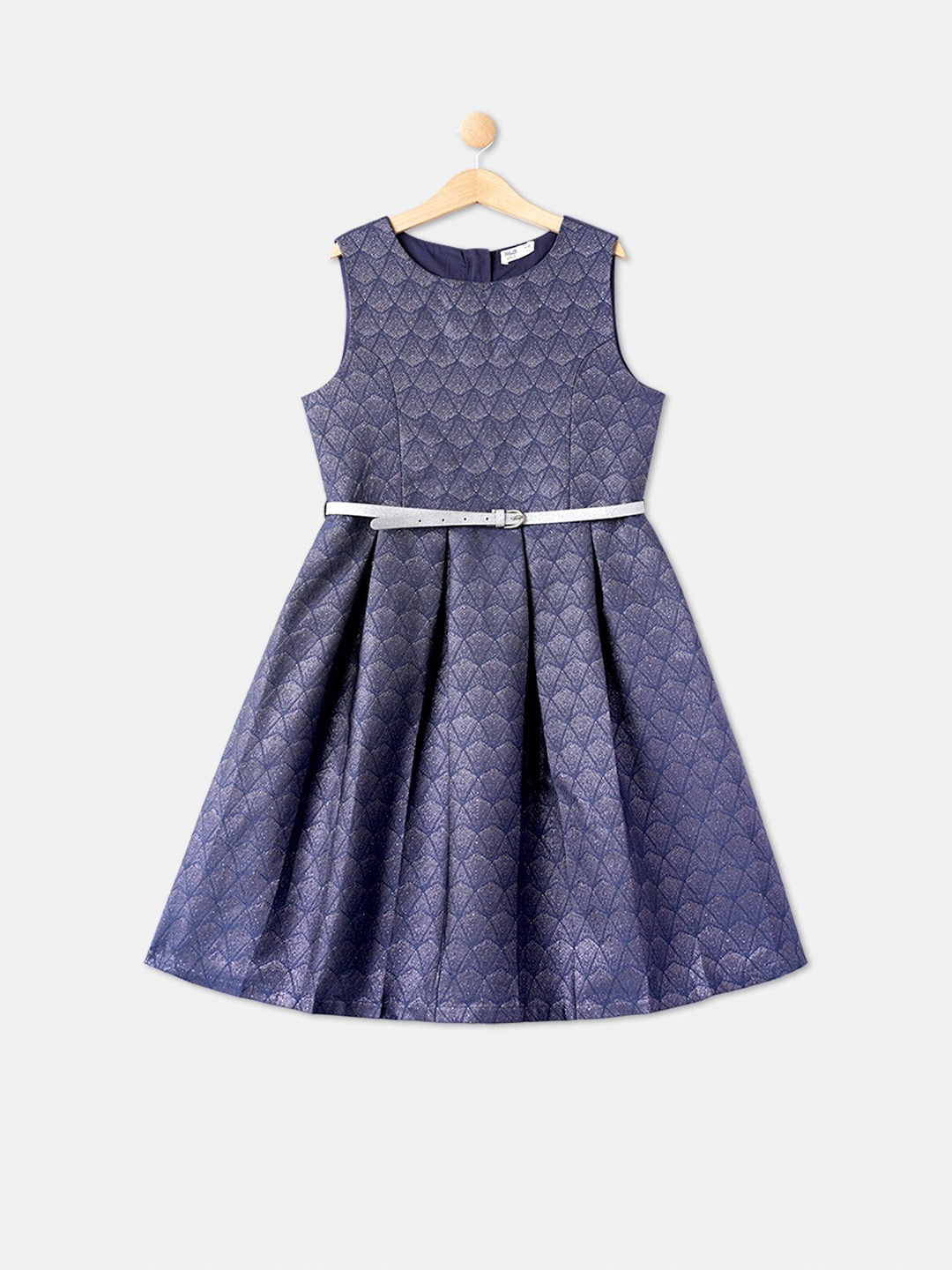 R&B Navy Blue A-Line Cotton Dress