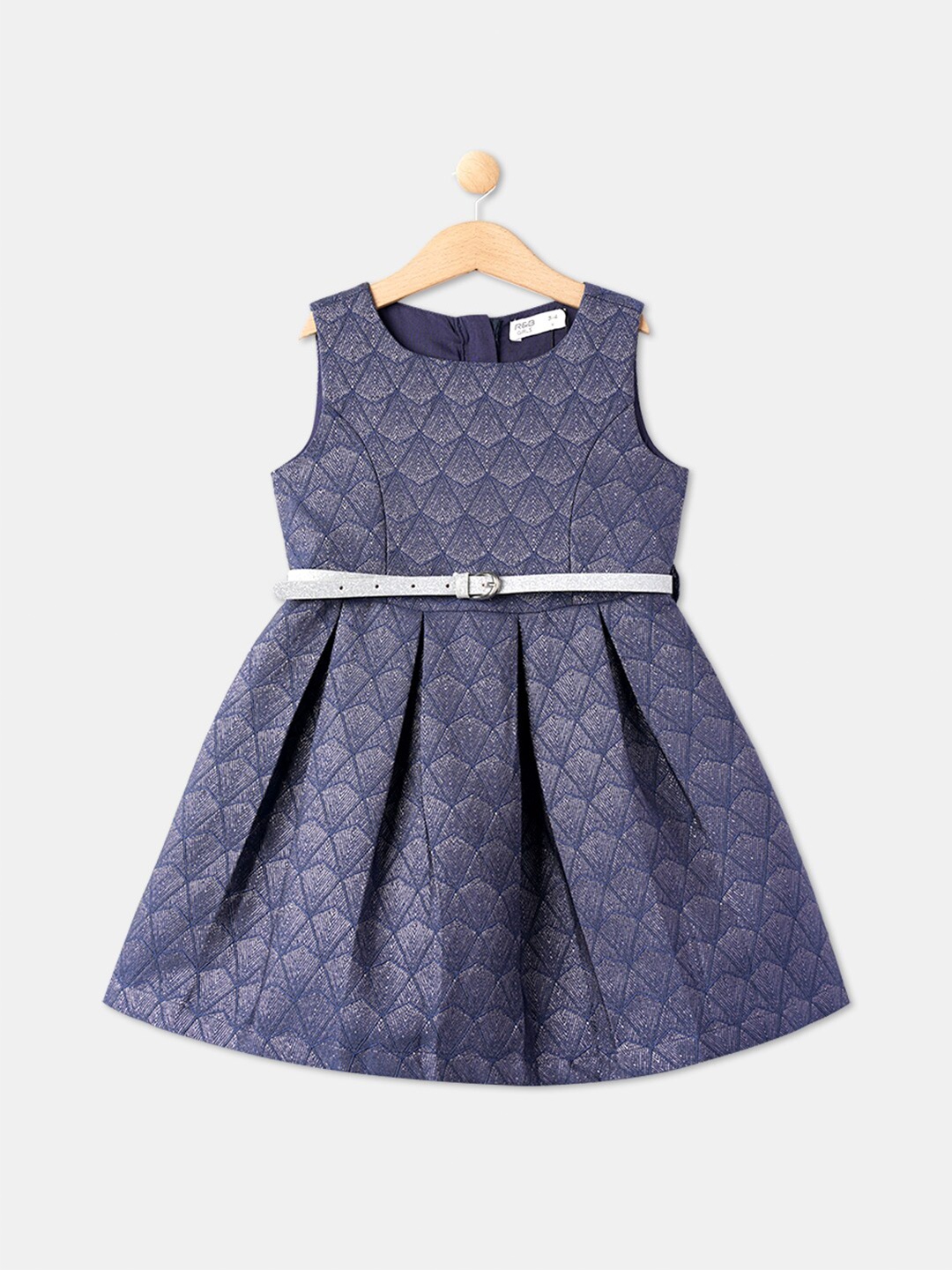 R&B Navy Blue A-Line Cotton Dress
