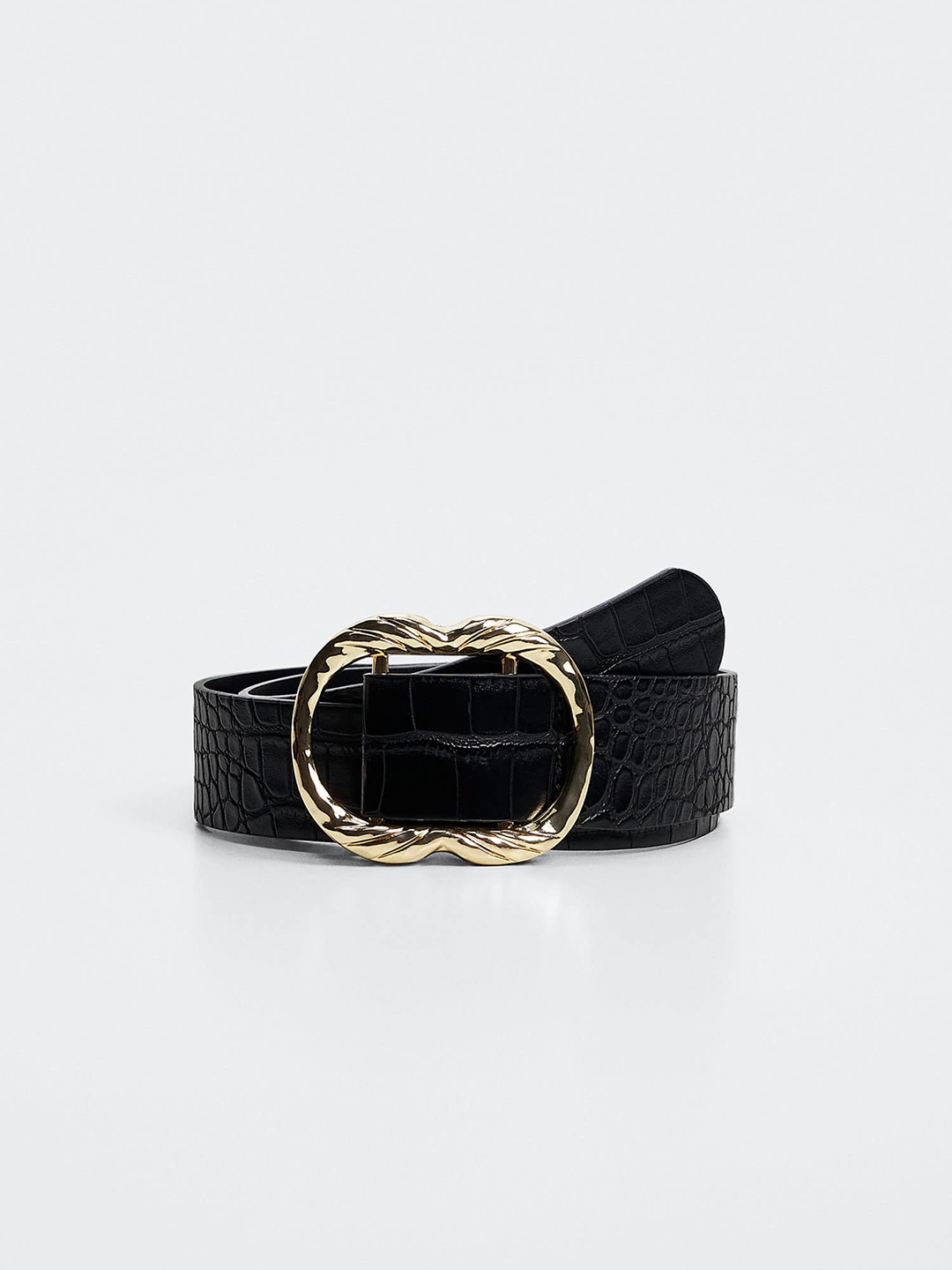 MANGO Women Black Textured Belt
