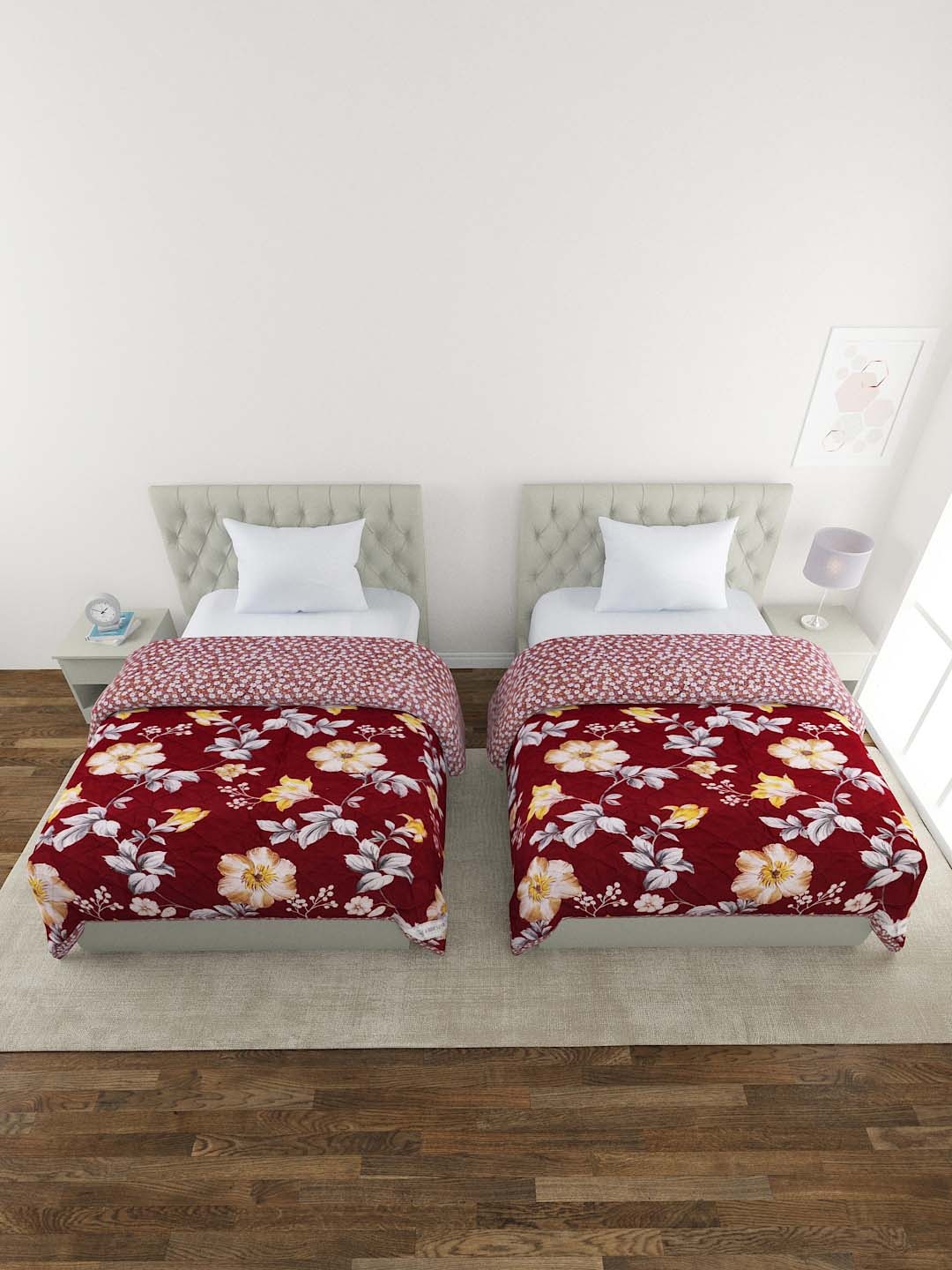 A Homes Grace Maroon & White Set of 2 Floral Reversible 120 GSM Single Bed Comforter
A Homes Grace Maroon & White Set of 2 Floral Reversible 120 GSM Single Bed Comforter